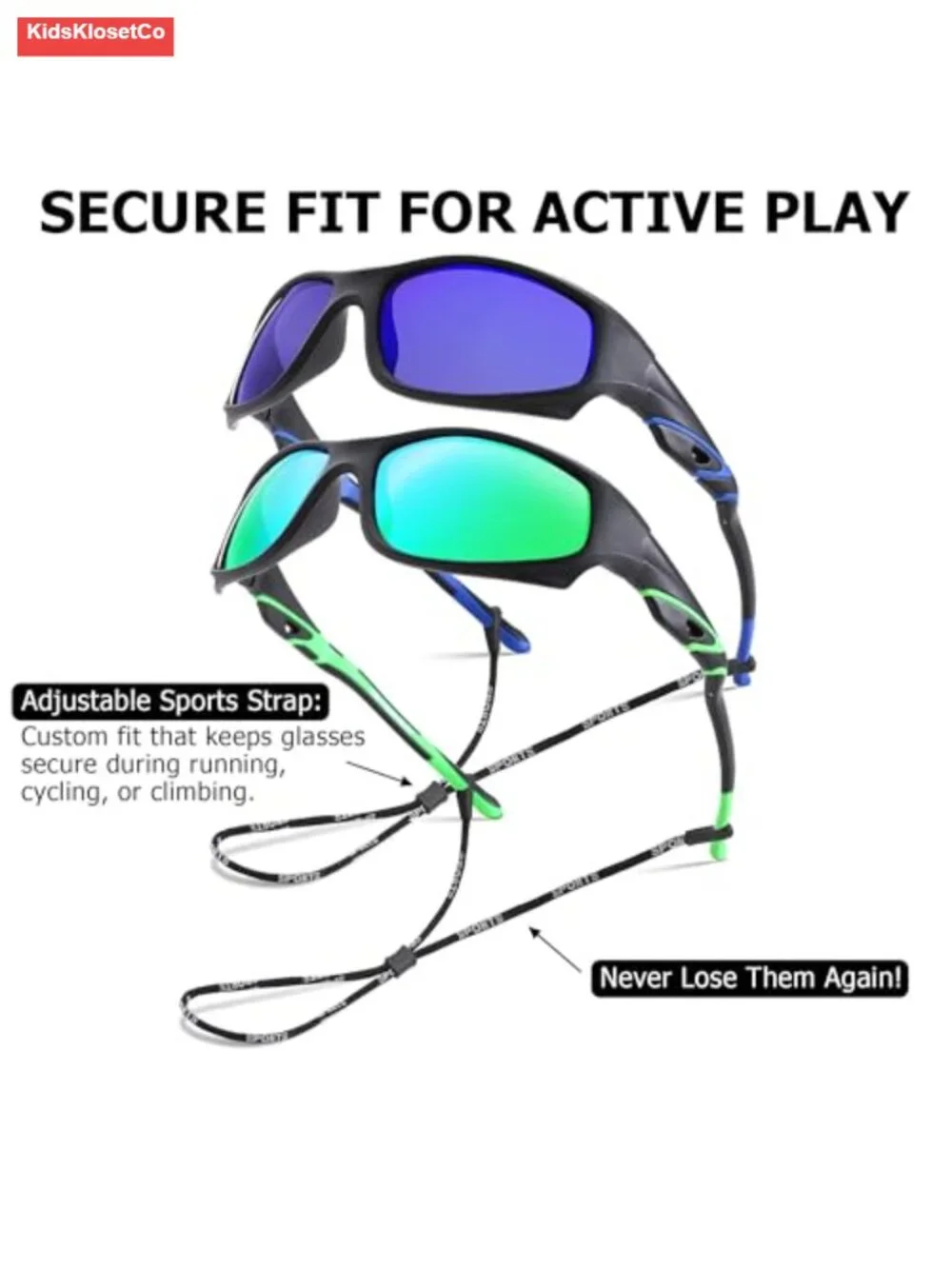 Polarized Youth Sports Sunglasses with Strap - Unbreakable Flexible